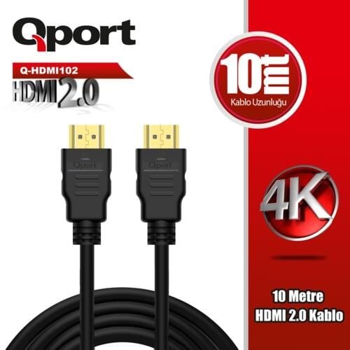 QPORT Q-HDMI102 10m Hdmi Kablo .0 VERSİYON 4K Altın Uçlu Parazit Önleyicili