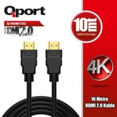 QPORT Q-HDMI102 10m Hdmi Kablo .0 VERSİYON 4K Altın Uçlu Parazit Önleyicili