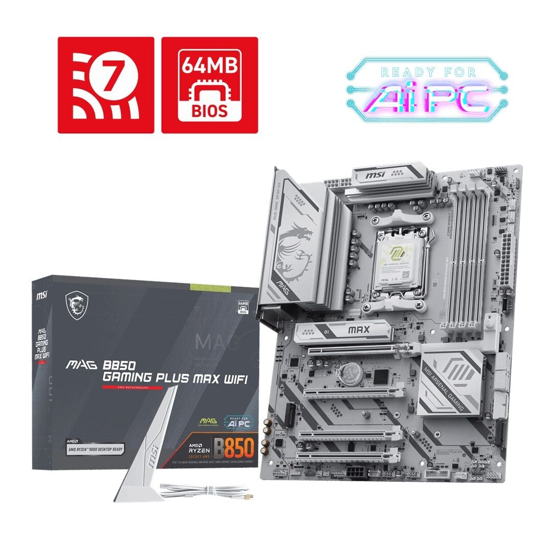 MSI MAG B850 GAMING PLUS MAX WIFI7 AM5 DDR5 8200+(OC)MHz ATX Anakart