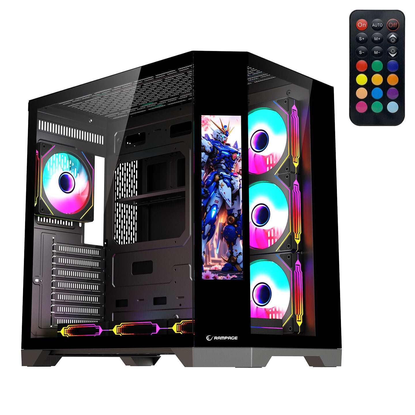 RAMPAGE NOVA 9.16 Lcd Ekranlı Hub+Kumanda Siyah 7x12cm ARGB Pwm Fan Kasa