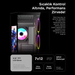 RAMPAGE NOVA 9.16 Lcd Ekranlı Hub+Kumanda Siyah 7x12cm ARGB Pwm Fan Kasa