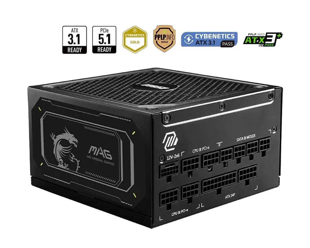 MSI MAG A1000GL PCIE5 II Siyah 1000W 80+ Gold Full Modüler Power Supply