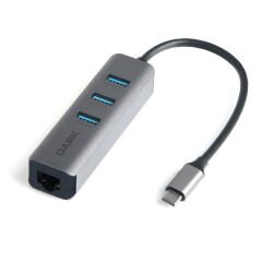 DARK USB3.1 TypeC - 3 x USB3.0 HUB ve 1 x Gigabit Ethernet DK-AC-U31X3GL