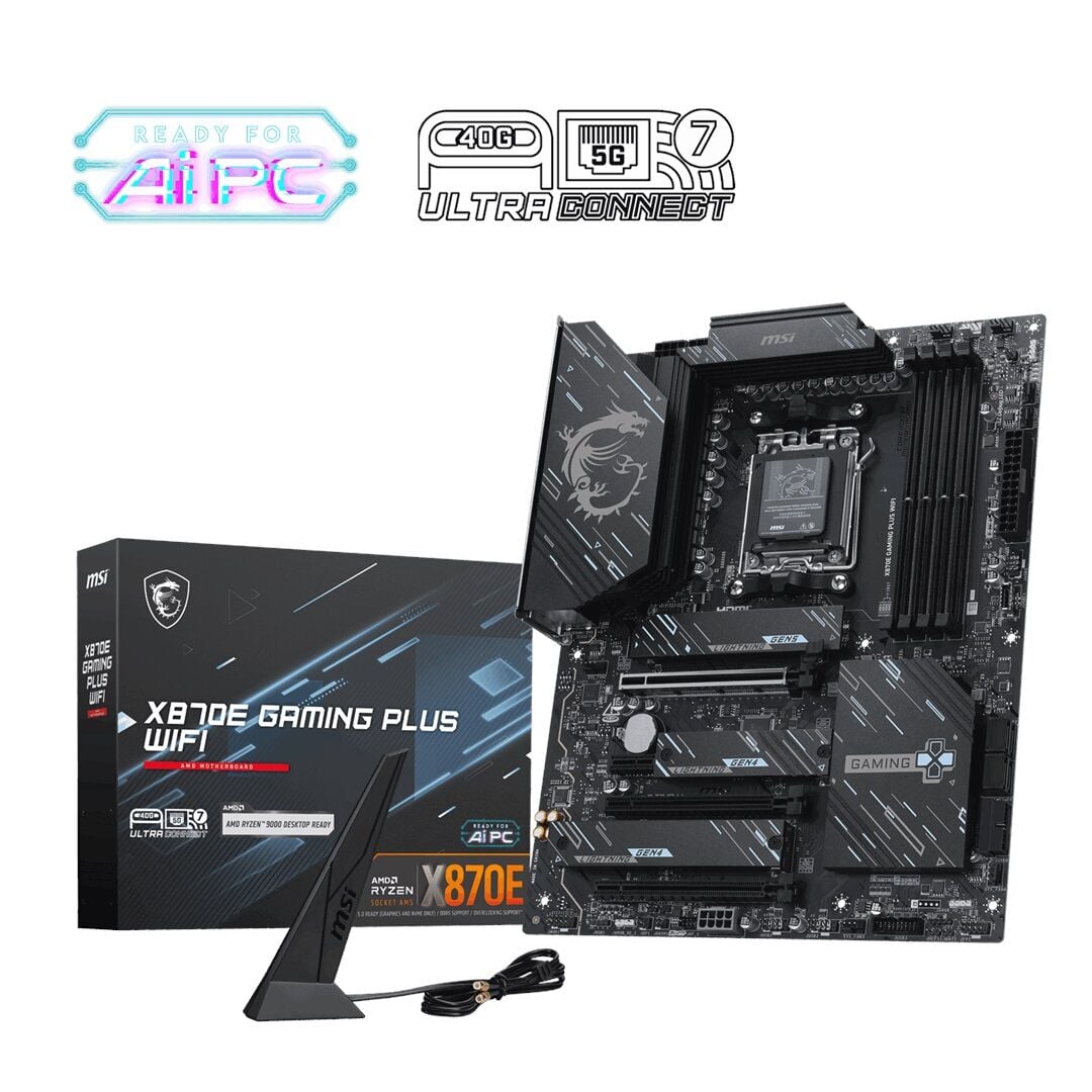 MSI GAMING PLUS X870E WIFI DDR5 AMD X870E AM5 Soket DDR5 8200+(OC)MHz ATX Anakart