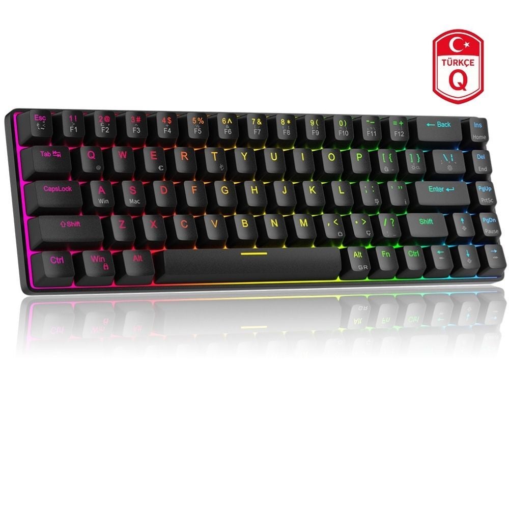 MAGEGEE MK-BOX 68 Tuş RGB Hot-Swap Manyetik Kablolu Türkçe Q Siyah Gaming Klavye