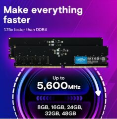 CRUCIAL 8GB DDR5 4800 CL40 1.1V UDIMM Single Desktop Memory CT8G48C40U5
