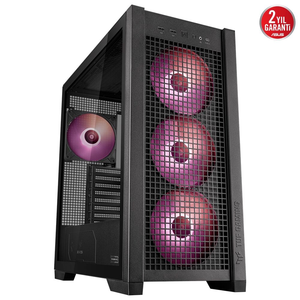 ASUS TUF Gaming GT302 TG ARGB Temperli Cam USB 3.2 Siyah E-ATX Mid-Tower Kasa