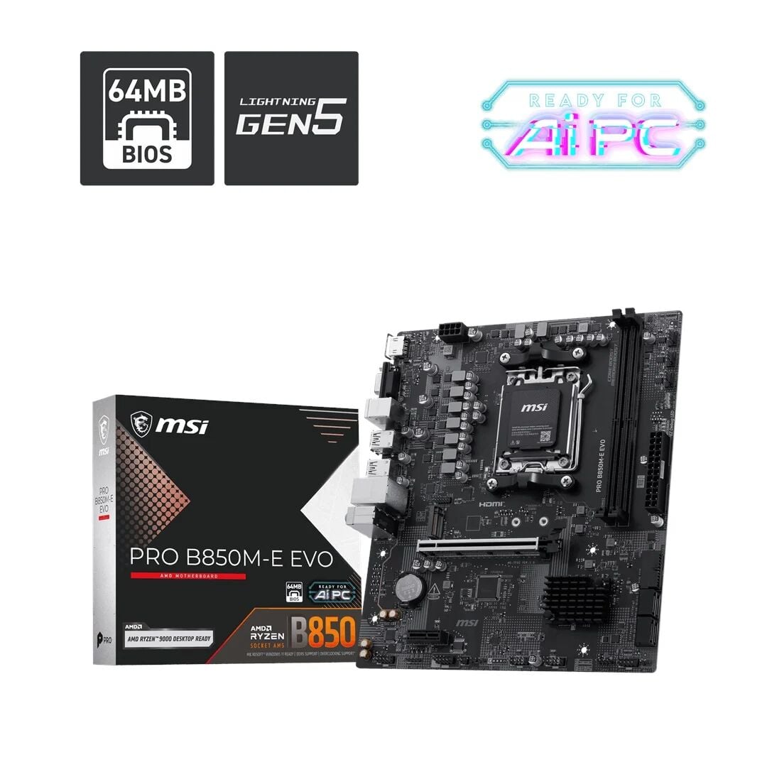MSI PRO B850M-E EVO DDR5 AMD AM5 Soket DDR5 8200+(OC)MHz mATX Anakart