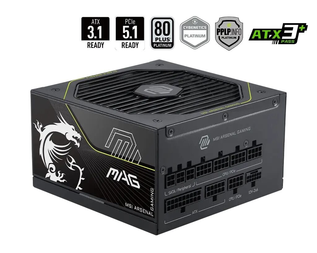 MSI MAG A1200PLS PCIE5 Siyah 1200W 80+ Platinum Full Modüler Power Supply