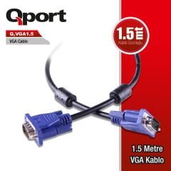 QPORT Q-VGA1.5 15 PİN FİTRELİ 1.5 METRE ERKEK ERKEK MONİTÖR KABLO