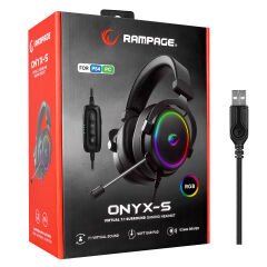 RAMPAGE ONYX-S SIYAH USB 7.1 VER RGB LED+SES KONTROLLÜ OYUNCU KULAKLIK