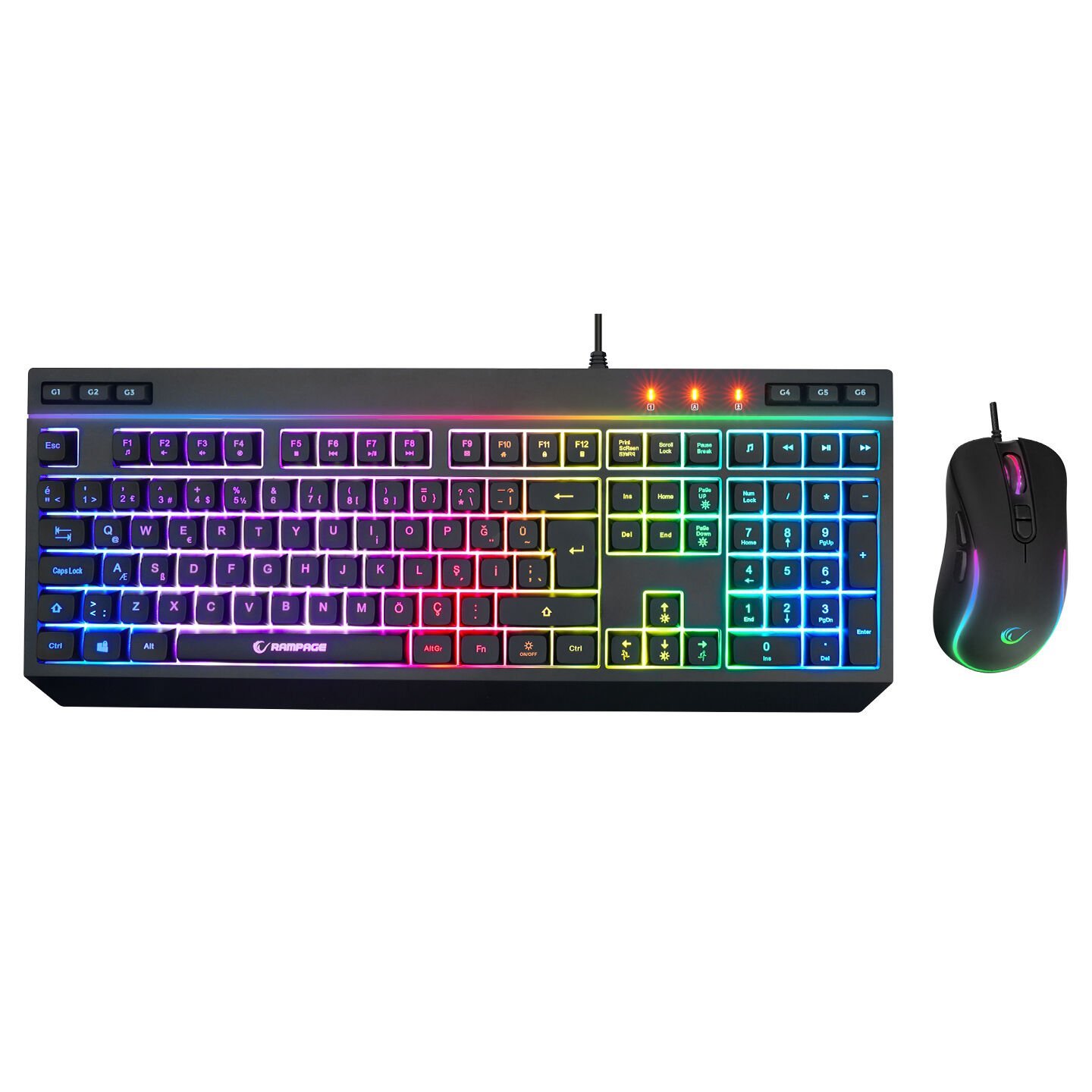 RAMPAGE KM-R57 Seraphic Siyah RGB Multmedia Klavye 12800DPI Mouse Gaming Set