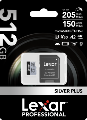 LEXAR 512GB UHS-I microSDXC V30 4K Silver Plus PRO LMSSIPL512G-BNANG