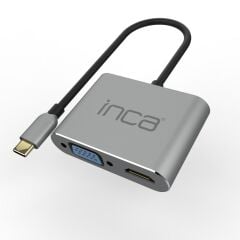 INCA ITPC-06T TYPE-C HUB X4 HDMI+ VGA+ USB3+PD100W ALUMINYUM
