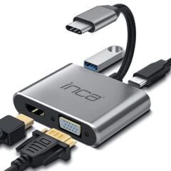 INCA ITPC-06T TYPE-C HUB X4 HDMI+ VGA+ USB3+PD100W ALUMINYUM