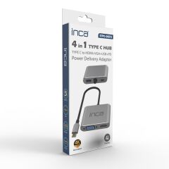INCA ITPC-06T TYPE-C HUB X4 HDMI+ VGA+ USB3+PD100W ALUMINYUM
