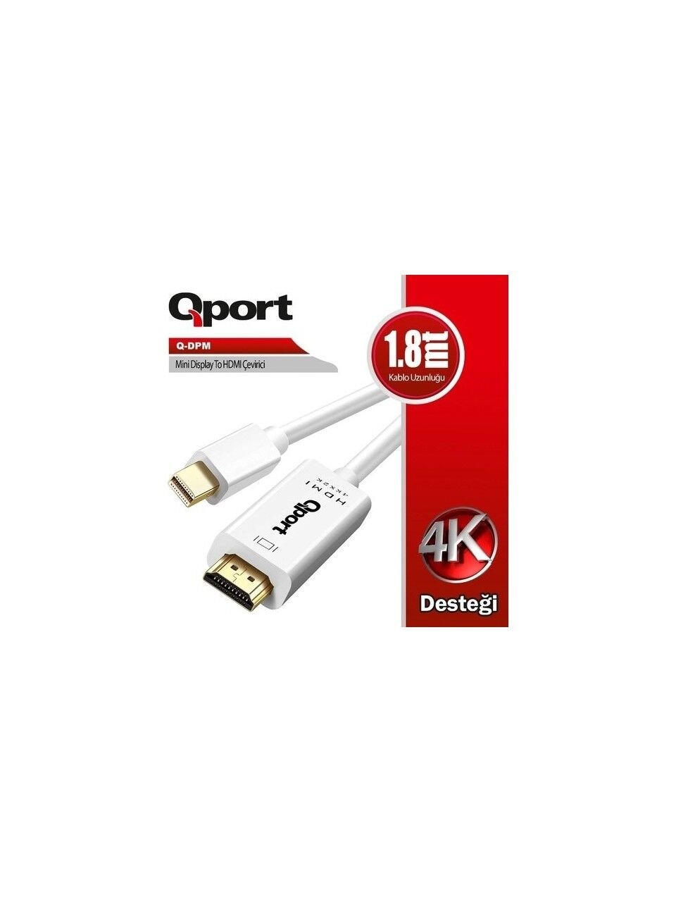 QPORT Q-DPM Mini Display Port To Hdmi 1.8Mt 4K 60Hz Kablo