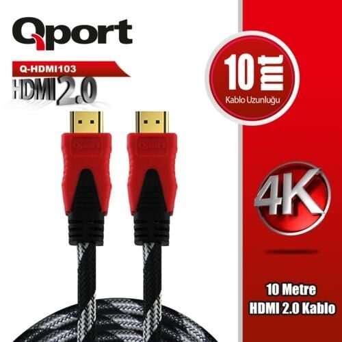 QPORT Q-HDMI103 10Mt ÖRGÜLÜ HDMI KABLO 2.0V 4K ALTIN UÇLU