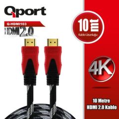 QPORT Q-HDMI103 10Mt ÖRGÜLÜ HDMI KABLO 2.0V 4K ALTIN UÇLU
