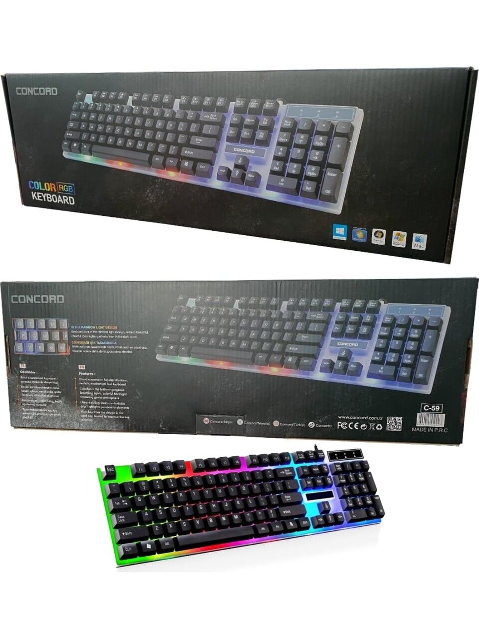 CONCORD Q Gaming Oyuncu Türkçe Klavye Işıklı Concord C-59