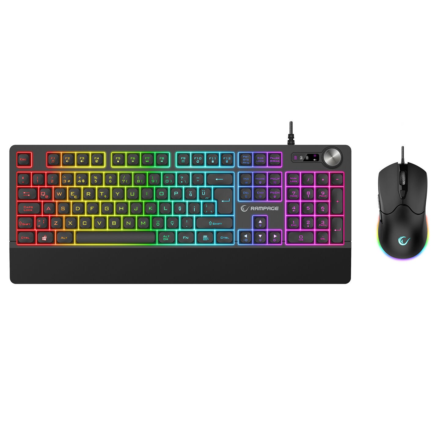 RAMPAGE KM-9858 JAZZY V2 Siyah RGB Klavye 12800DPI Mouse Gaming Set