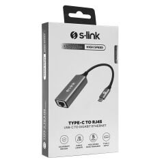 S-LINK SW-U336 Gri Metal Type-C to RJ45 Gigabit Dönüştürücü Adaptör 100/1000Mbps