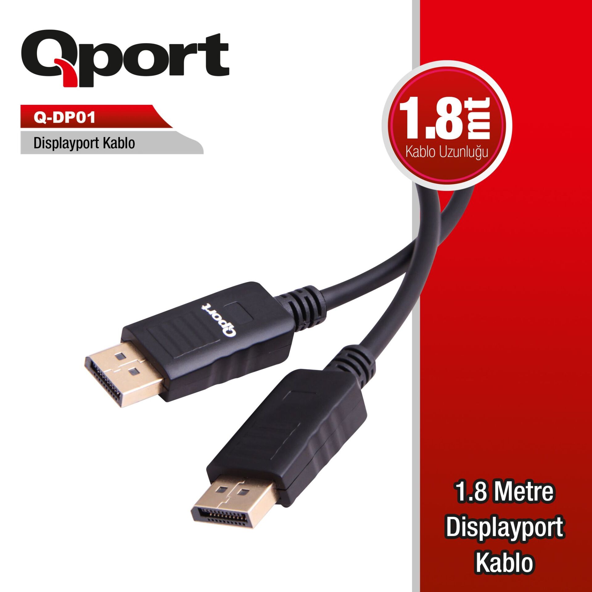 QPORT 1.8m DP(M)-DP(M) DisplayPort Bağlantı Kablosu Q-DP01