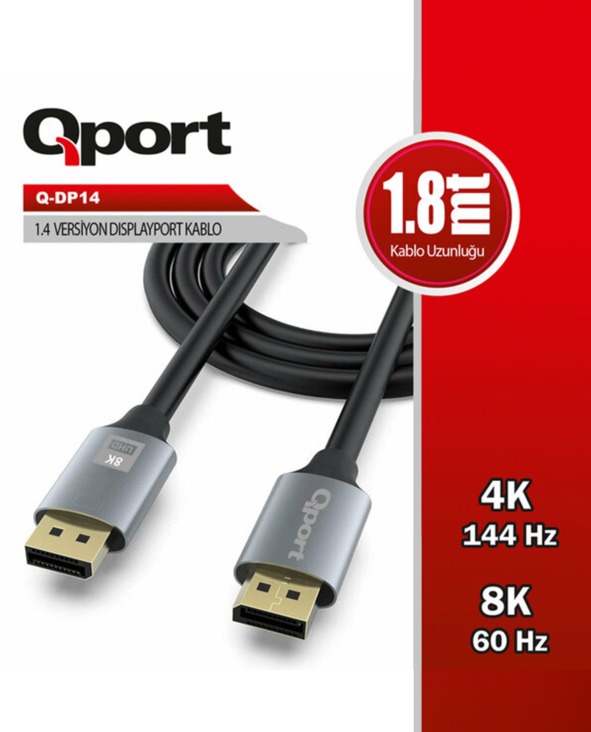 QPORT Q-DP14 1.8m 1.4V Display Port Kablo