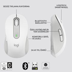 LOGITECH M650 L Kablosuz Optik 4000DPI Beyaz Bluetooth Mouse 910-006238