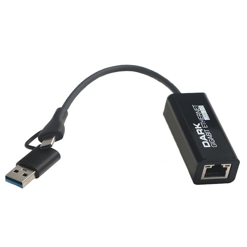 DARK USB-A 3.0-Type-C GIGABIT ETHERNET DÖNÜŞTÜRÜCÜ ÇİFT BAŞ DK-NT-U3GLAN