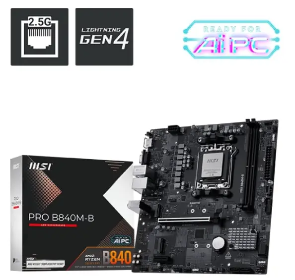 MSI PRO B840M-B DDR5 AMD B840 AM5 Soket DDR5 7200+(OC)MHz mATX Anakart