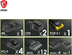 MSI MAG A1250GL PCIE5 1250W 80+Gold GEN 5.1 ATX 3.1 Full Modüler Power Supply