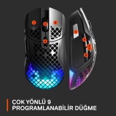 STEELSERIES Aerox 5 Wireless SSM62406 Optik 9 Tuş 18000 CPI RGB Siyah Kablosuz Gaming Mouse