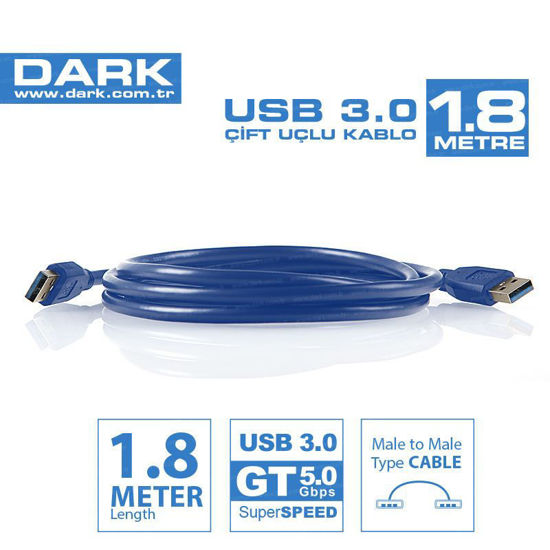 DARK 1.8m USB 3.0 Erkek - Erkek data kablosu DK-CB-USB3AL180 resmi