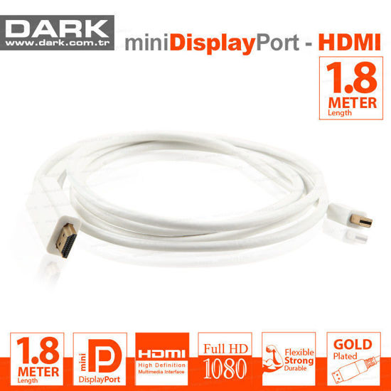 DARK 1.8 Metre Mini DisplayPort to HDMI Kablo-Altın Uçlu 2160P DK-CB-MDPXHDMIL184K resmi