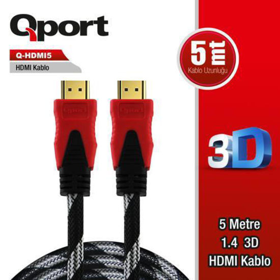 QPORT Q-HDMI5 5M HDMI KABLO 1.4V 3D ALTIN UÇLU resmi